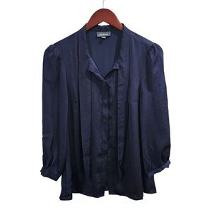 ModCloth Navy Blue Pussybow Tie Collar Blouse, sz Small Womens